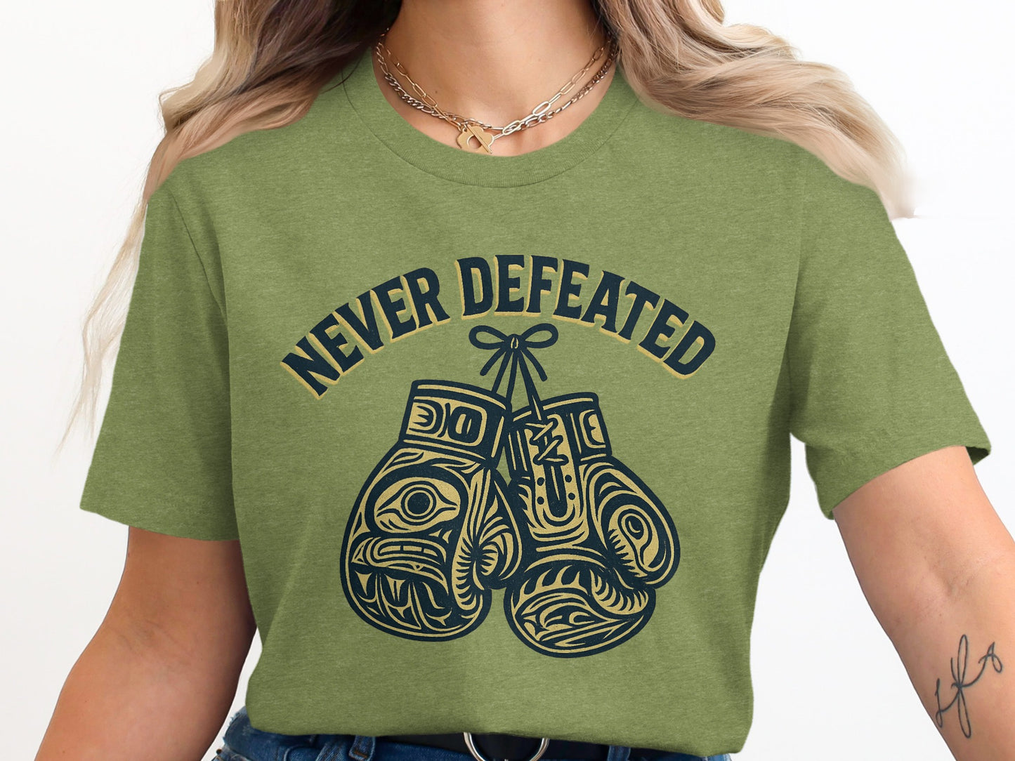 Never Defeated Boxing Gloves Graphic T-shirt product type