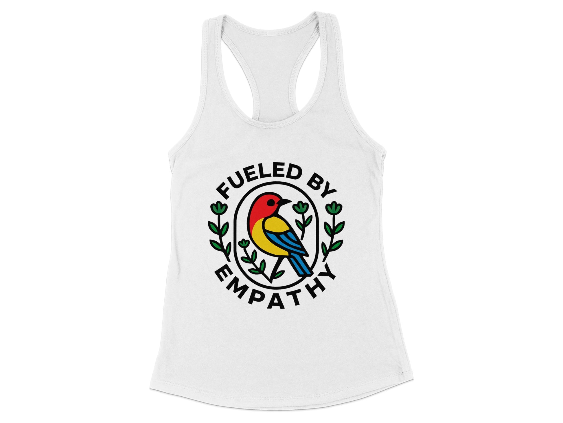 Fueled by Empathy Colorful Bird Design Tank Top