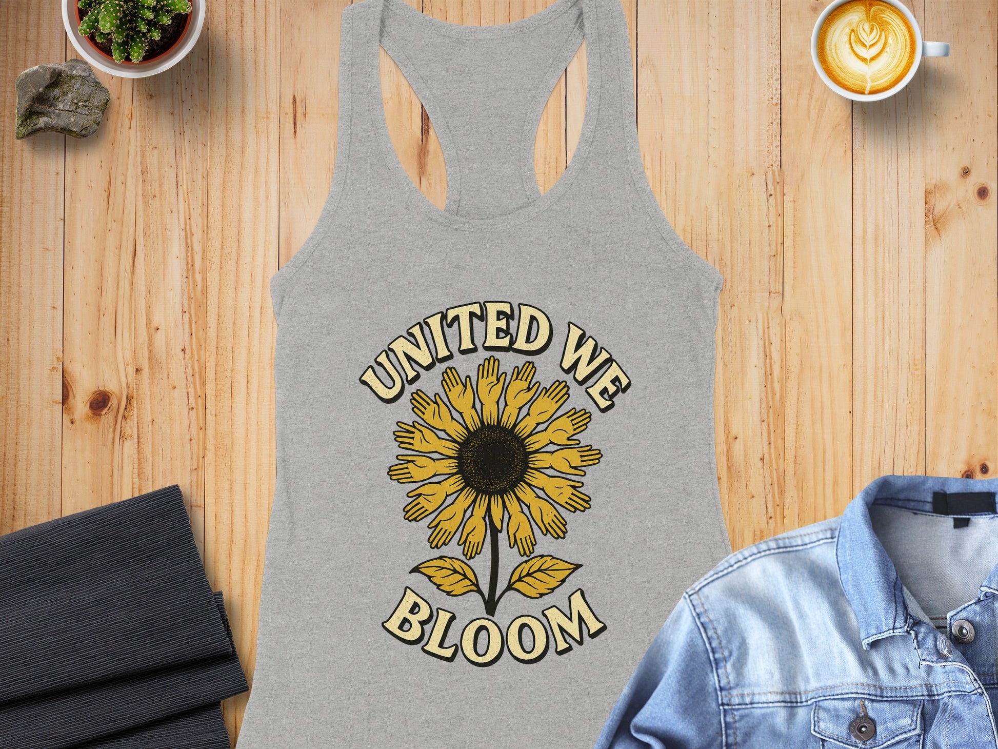 United We Bloom Sunflower Design Tank Top