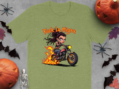 Fuck La Migra Biker Girl Halloween Theme T-Shirt product type