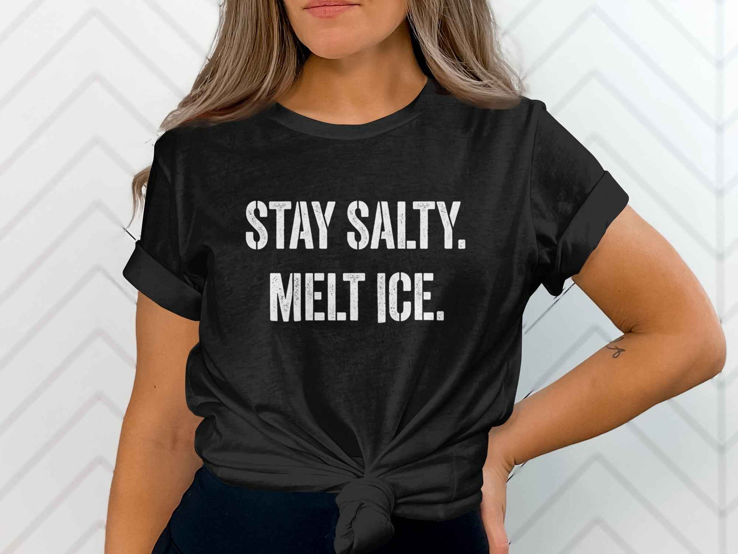 Stay Salty Melt Ice T-Shirts, Funny Sarcastic Quote Tee, Edgy Attitude Graphic Shirt, Humorous Statement T-Shirts, Unique Text Design