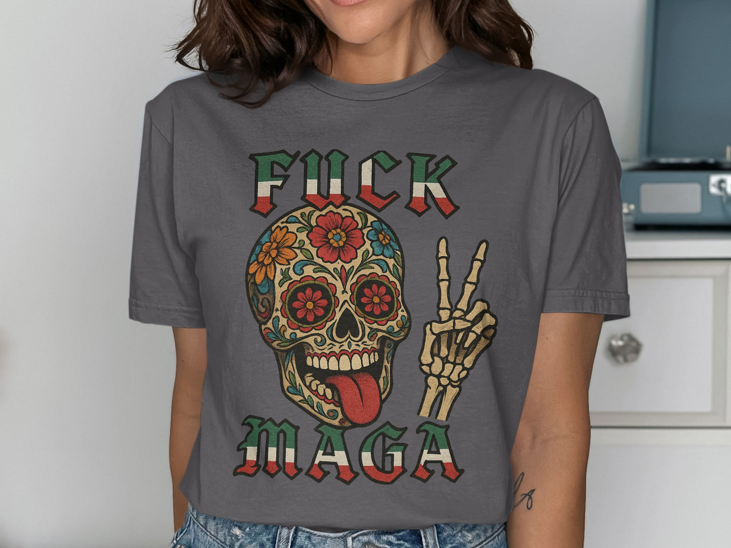 Bold Statement Fuck MAGA Skull Graphic Top product