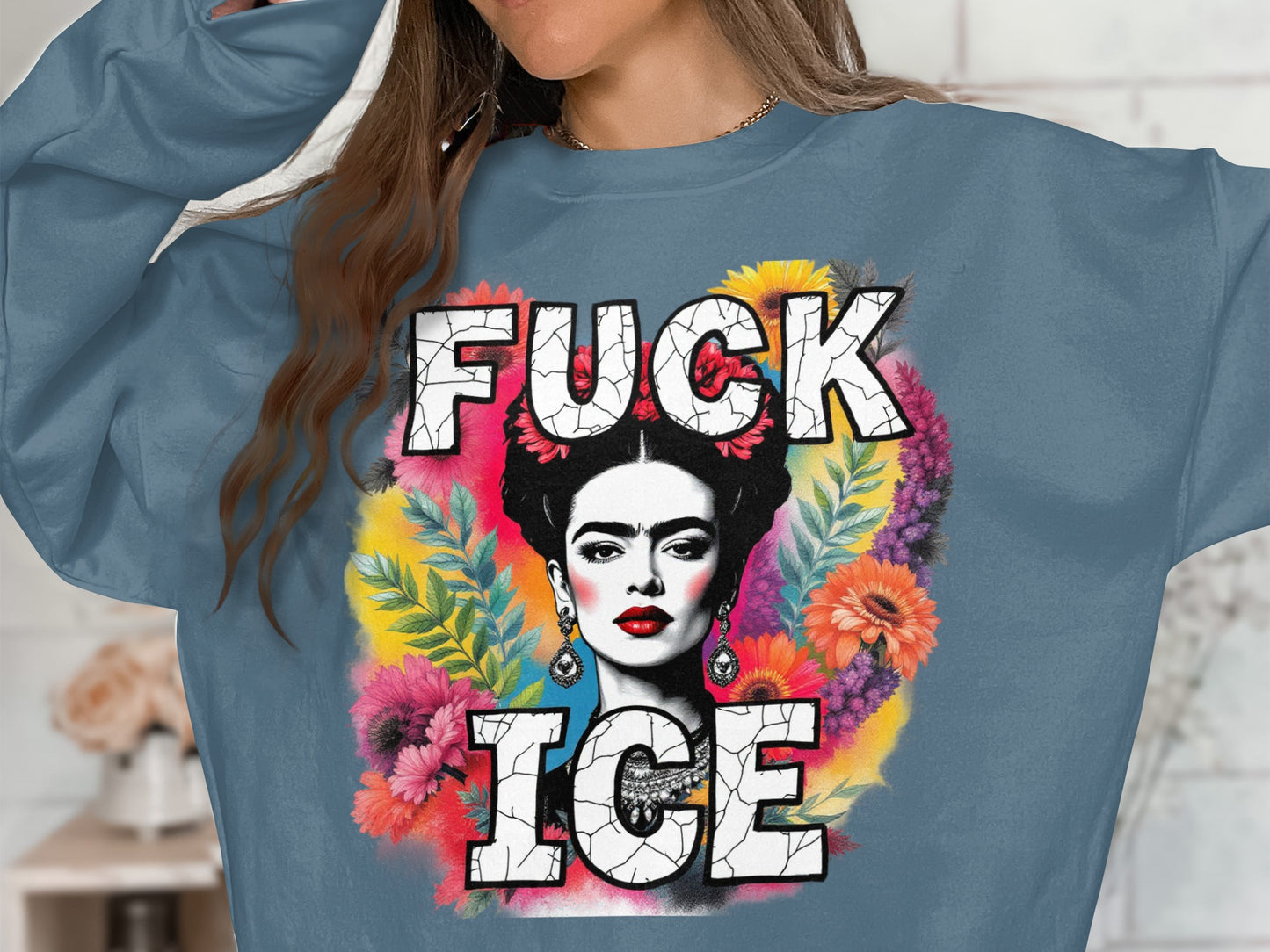 Bold Artistic Sweatshirt with Colorful Flowers Design