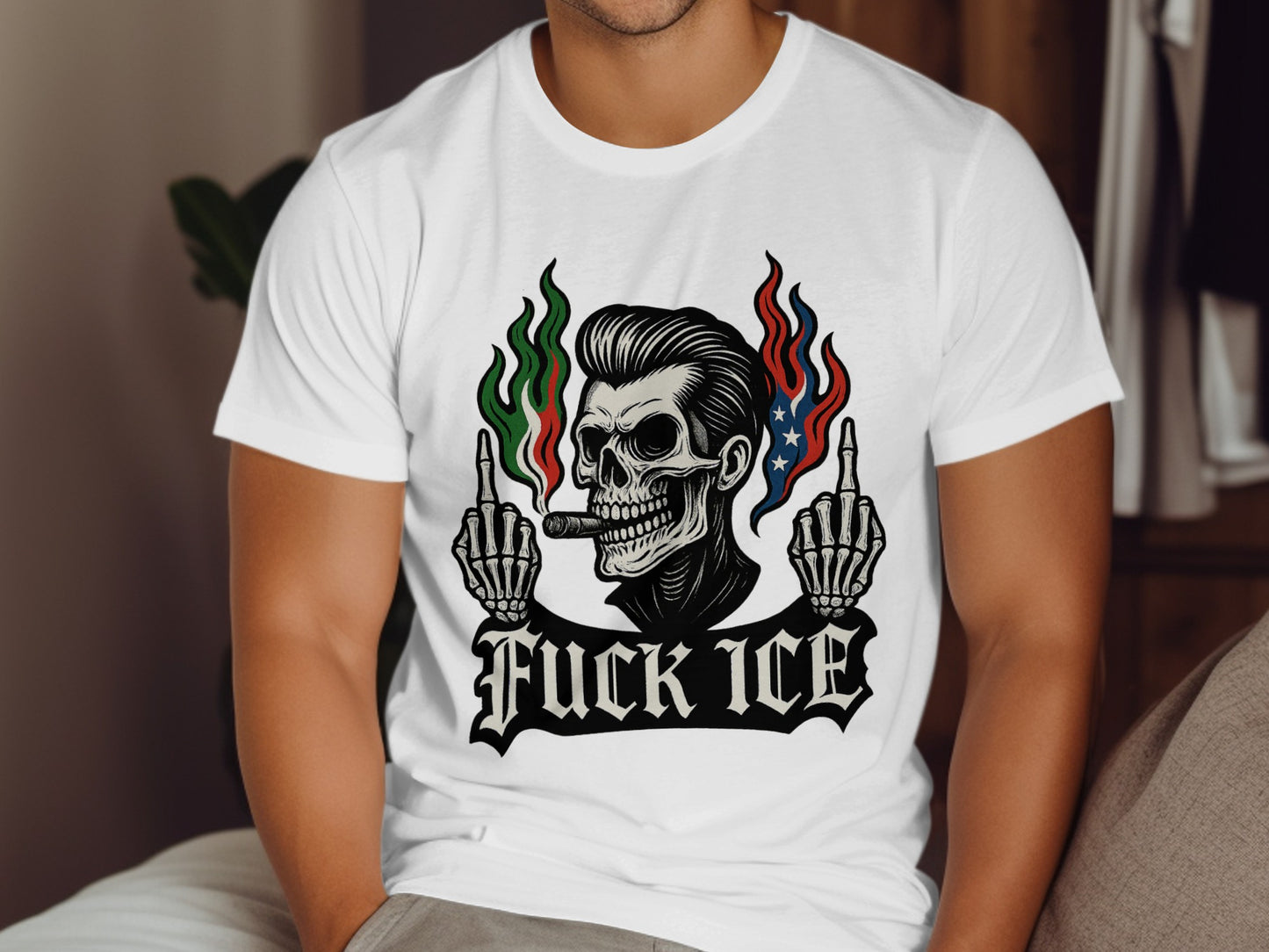 Fuck ICE Skeleton with Flames Graphic T-Shirt product type