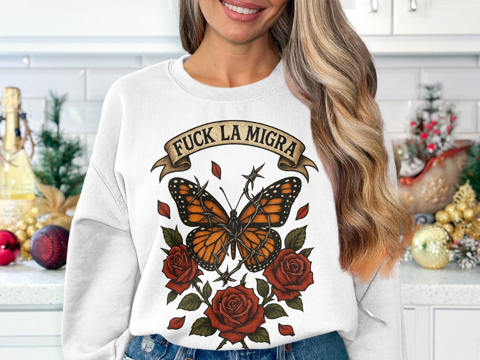 Butterfly and Roses Graphic Statement Sweatshirt product