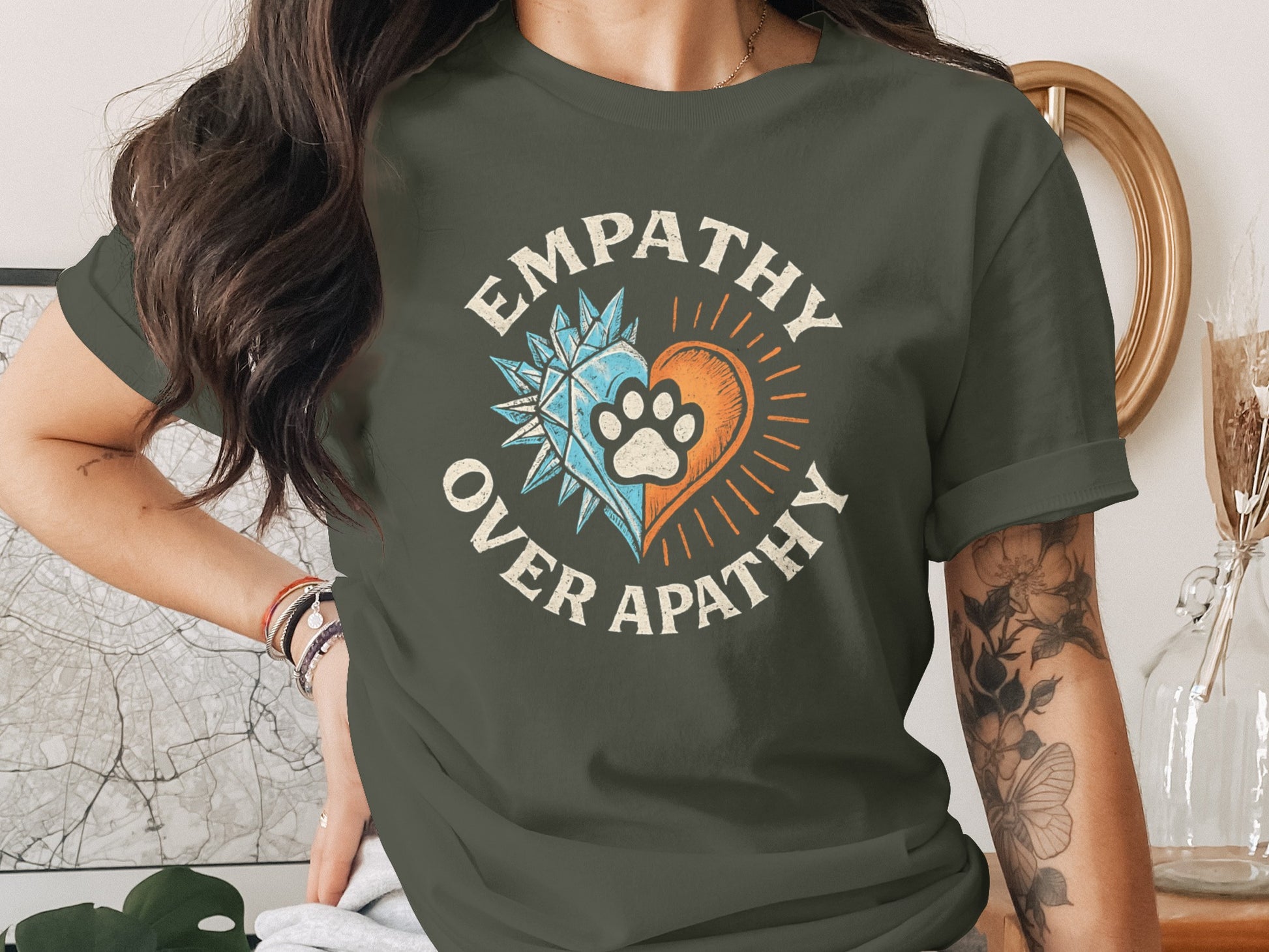 Empathy Over Apathy Paw Heart Graphic Tee