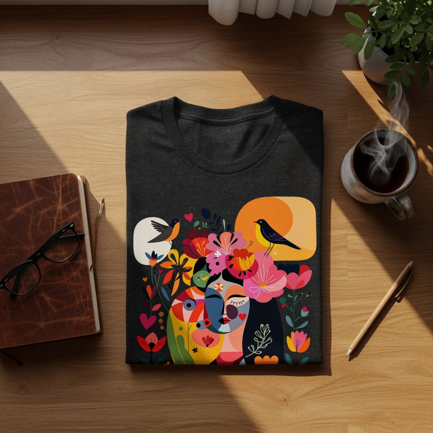 Colorful Abstract Woman Face Floral Birds Design product type