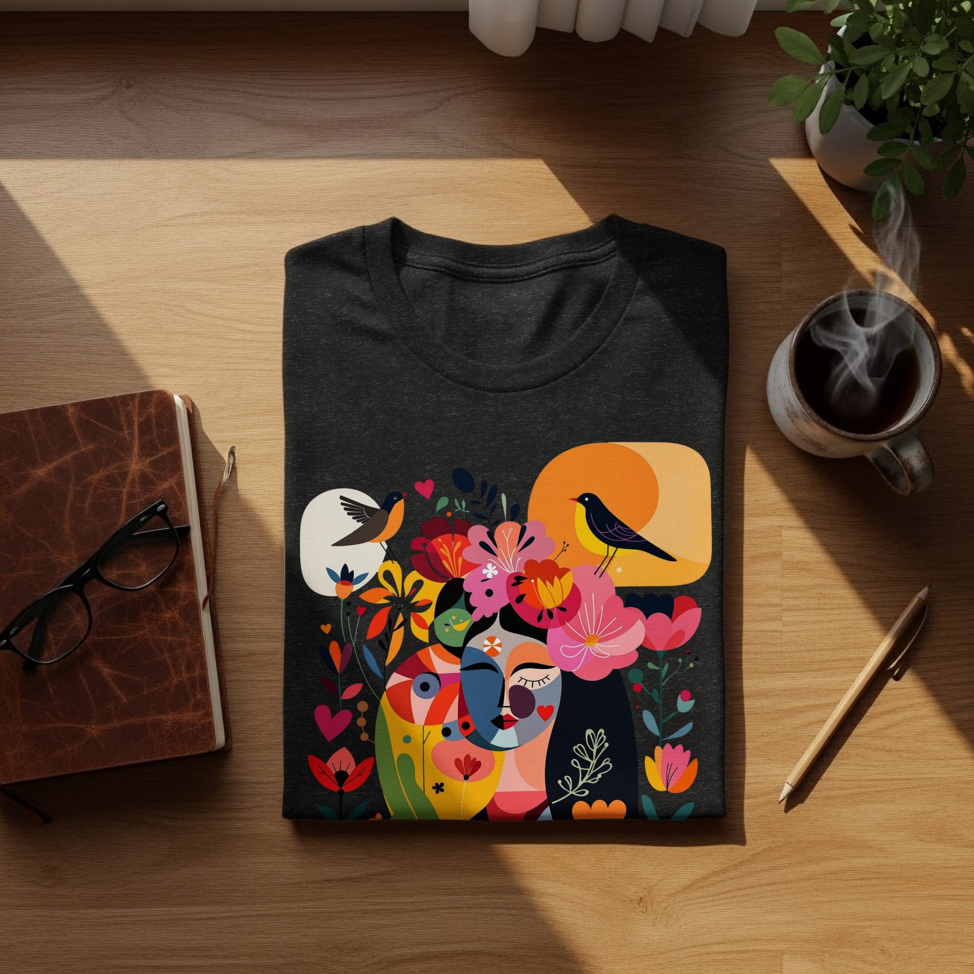 Colorful Abstract Woman Face Floral Birds Design product type