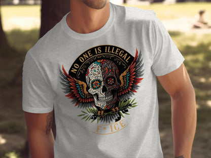 No One Is Illegal Sugar Skull Design T-shirt product
