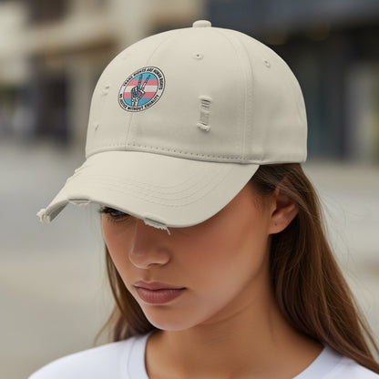 Classic Distressed Beige Cap with Embroidered Patch Hat product type