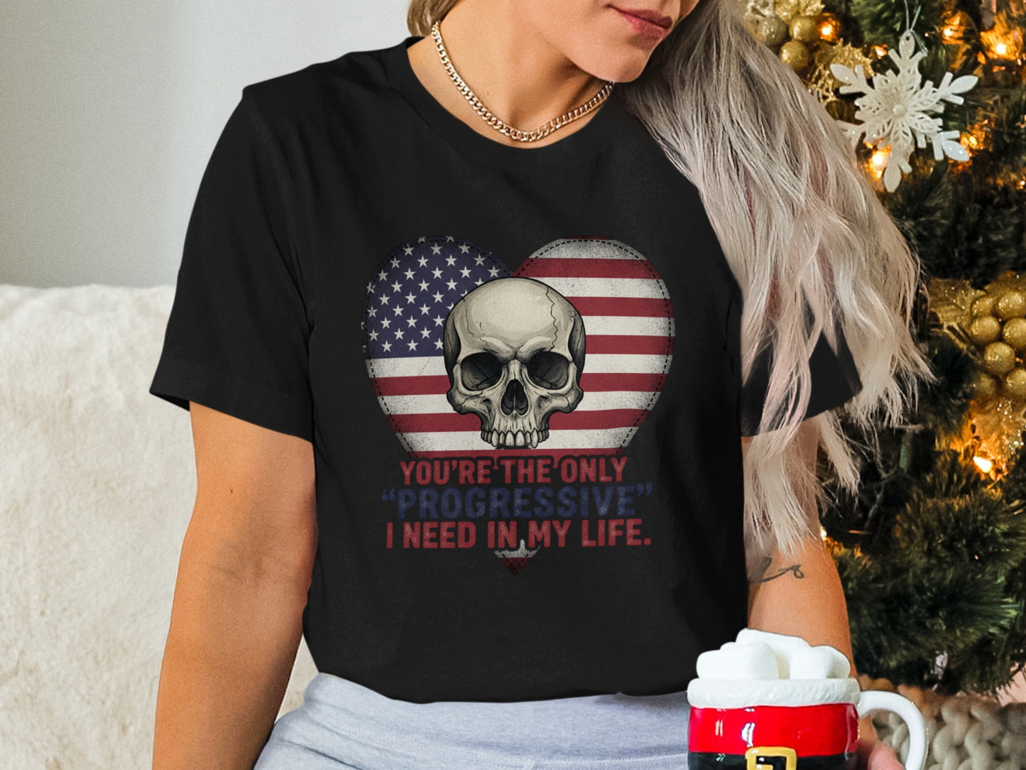 Skull Heart American Flag Graphic Tee Unique Shirt