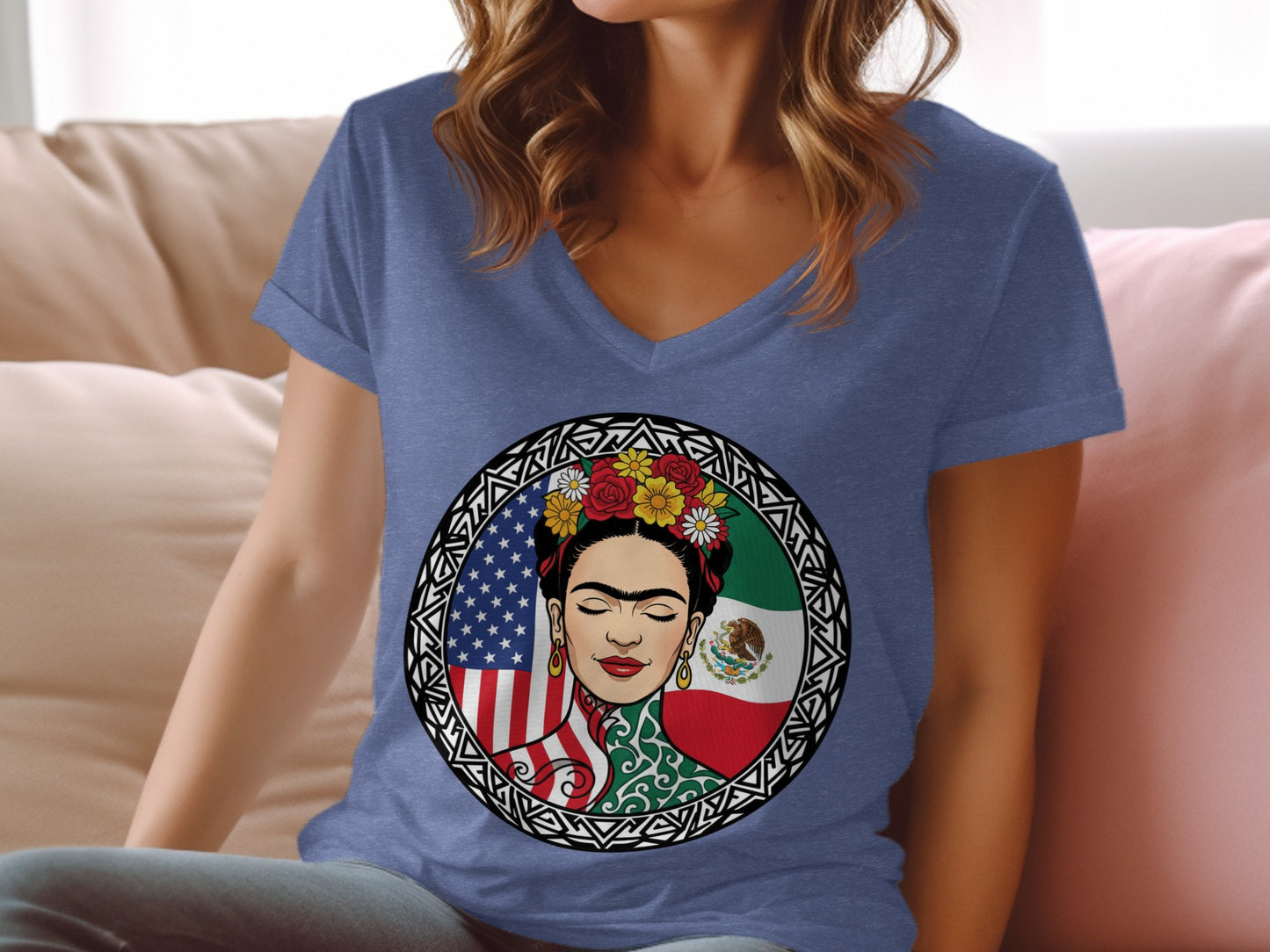 Frida Art with American and Mexican Flags Shirt