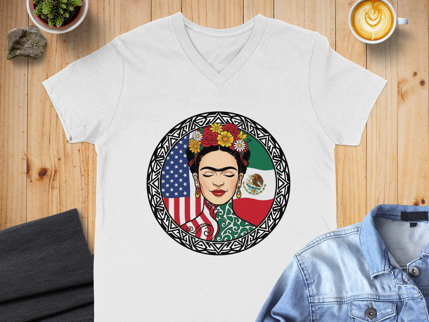 Frida Kahlo Double Flag Art White Graphic T-shirt