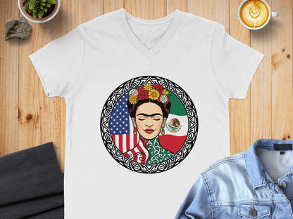 Frida Kahlo Double Flag Art White Graphic T-shirt