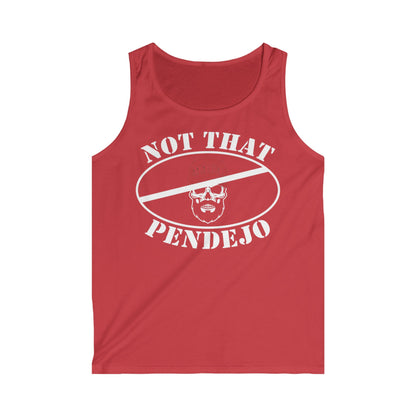 Red tank top with white text "NOT THAT PENDEJO" and a crossed-out skull logo.