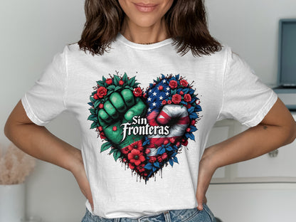 Sin Fronteras Green and Blue Heart Graphic T-shirt product