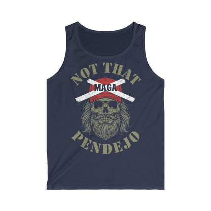 Tank top with skull wearing a red "MAGA" hat with a cross-out symbol.