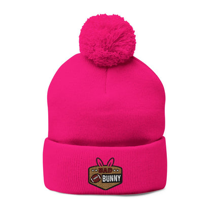 Bad Bunny Pink Beanie with Pom Pom Hat Beanie
