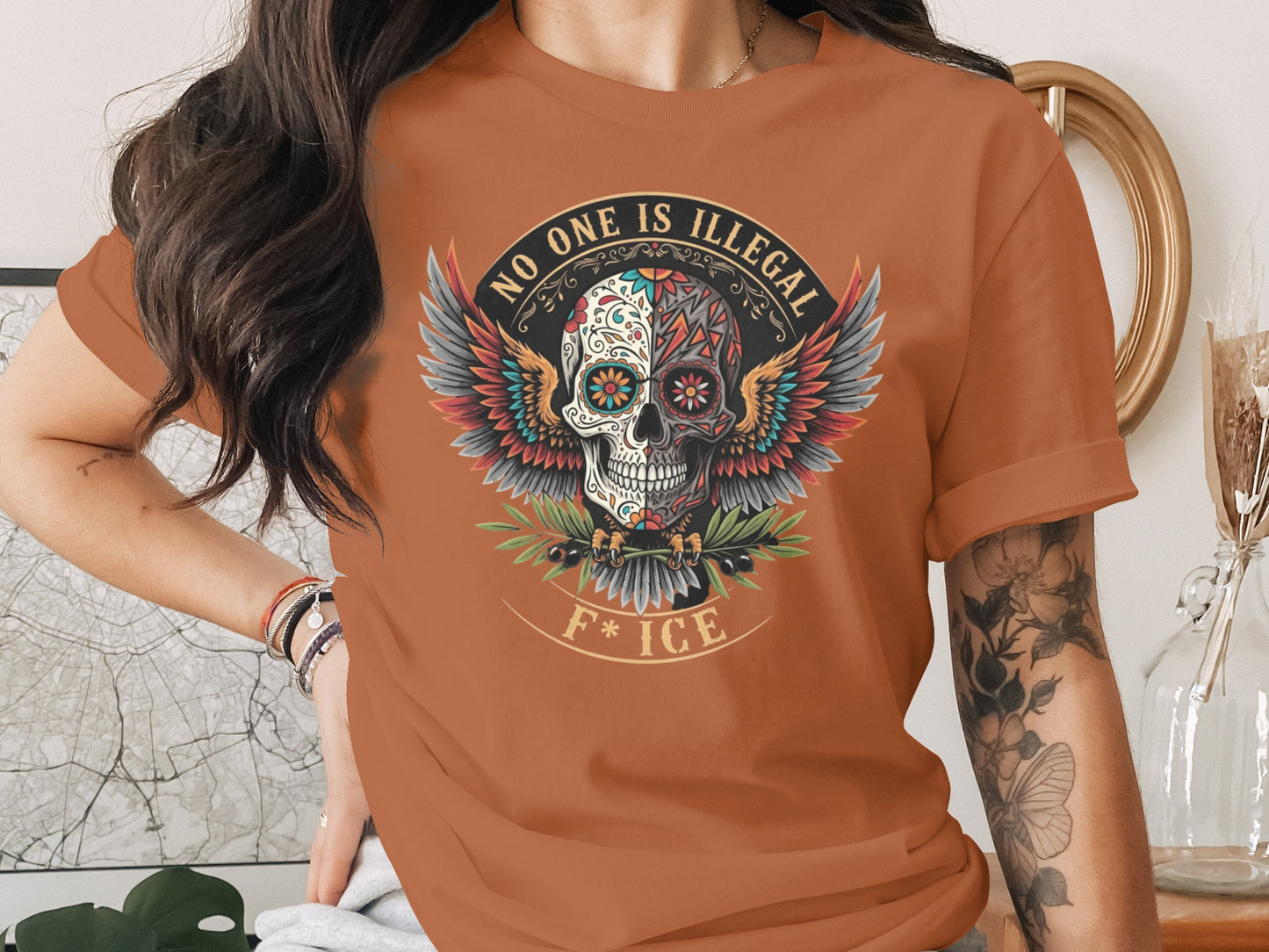 No One Is Illegal With Skull Design T-shirt product type