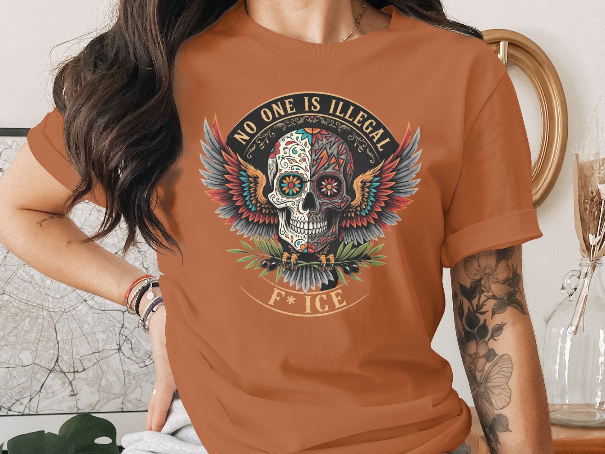 No One Is Illegal With Skull Design T-shirt product type