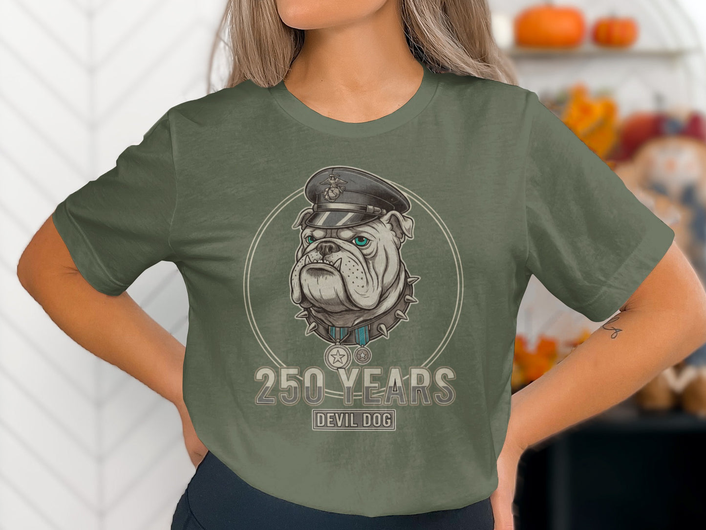Military Bulldog Design 250 Years Devil Dog T-shirt