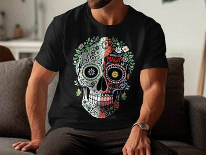 Colorful Intricate Skull Graphic Black T-Shirt product