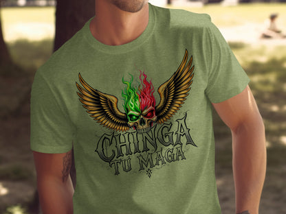 Chinga Tu Maga Skull and Wings Design T-Shirt product type