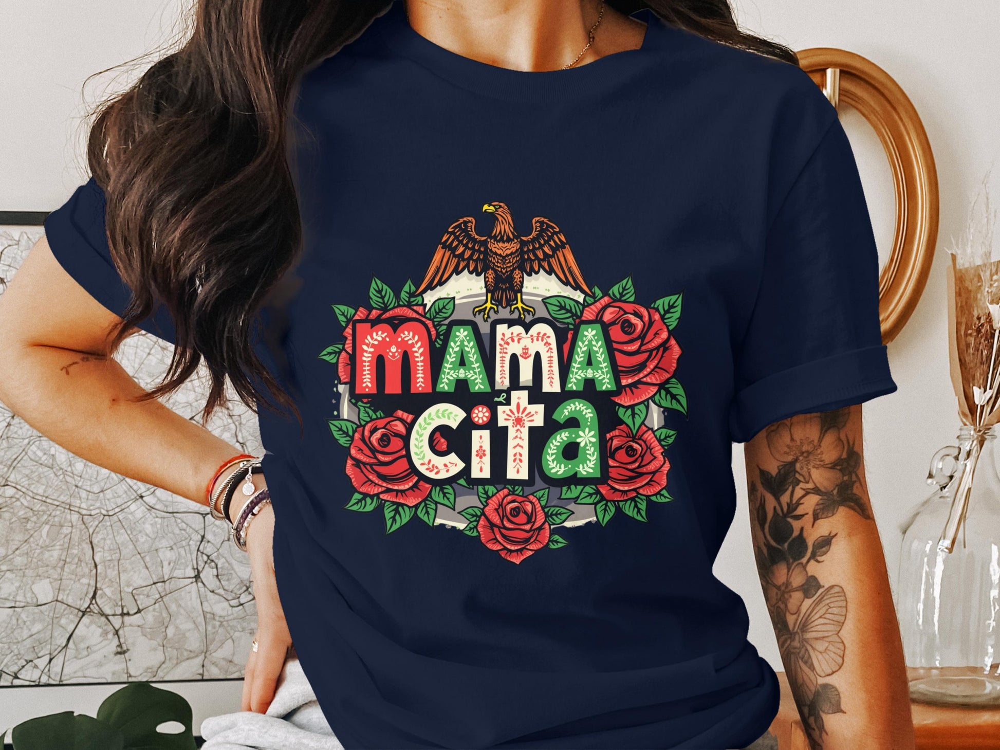 Mamacita Mexican Eagle and Roses Design T-shirt product