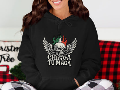 Chinga Tu Maga Hoodie with Skull and Wings Graphic product type