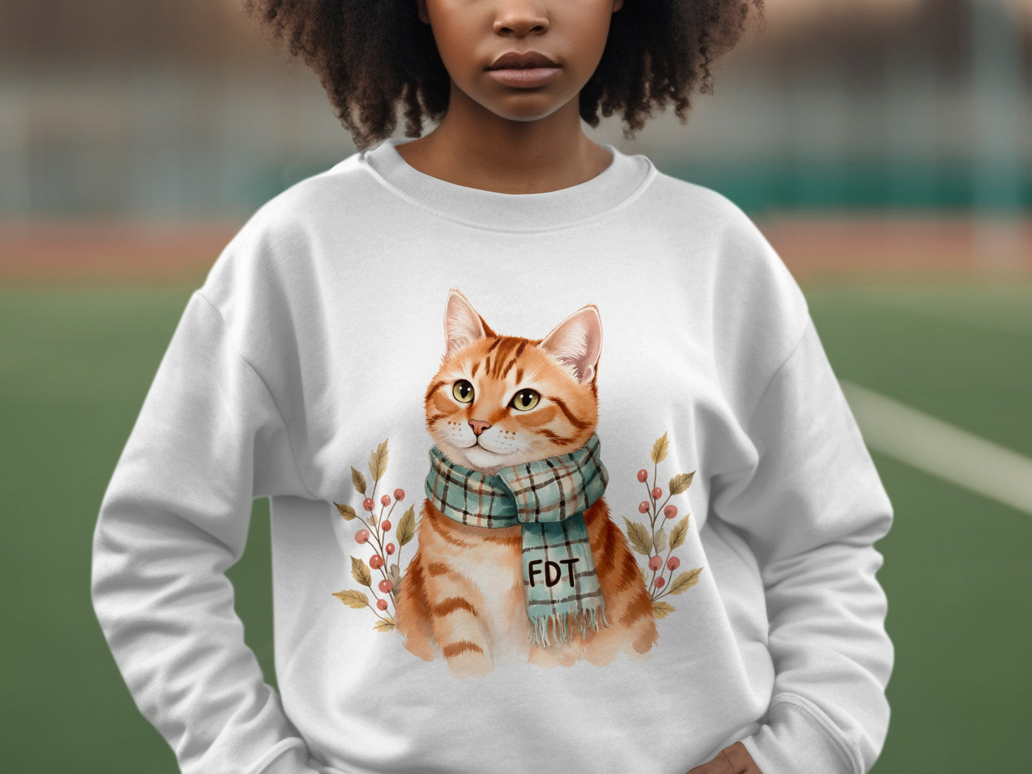 Cozy Feline with Scarf Print on Sweatshirt Design