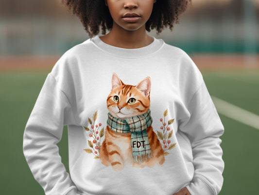 Cozy Feline with Scarf Print on Sweatshirt Design