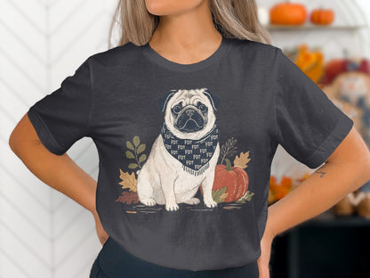Cute Pug Wearing Bandana Autumn Graphic Shirt