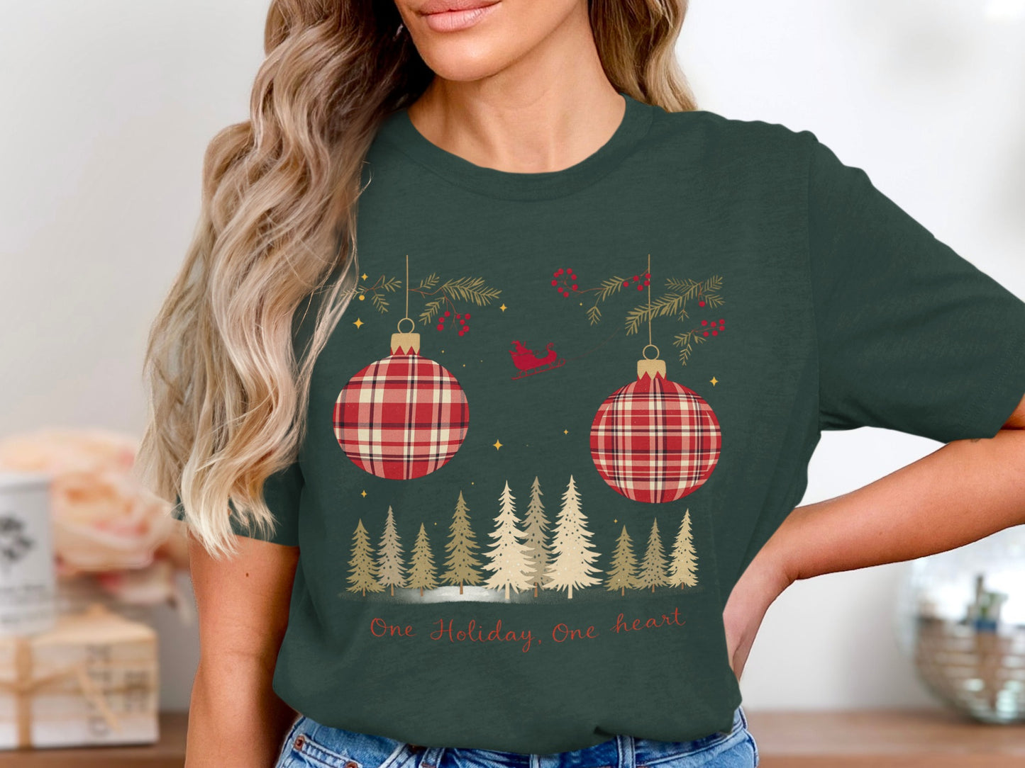 One Holiday One Heart Christmas Graphic Tee