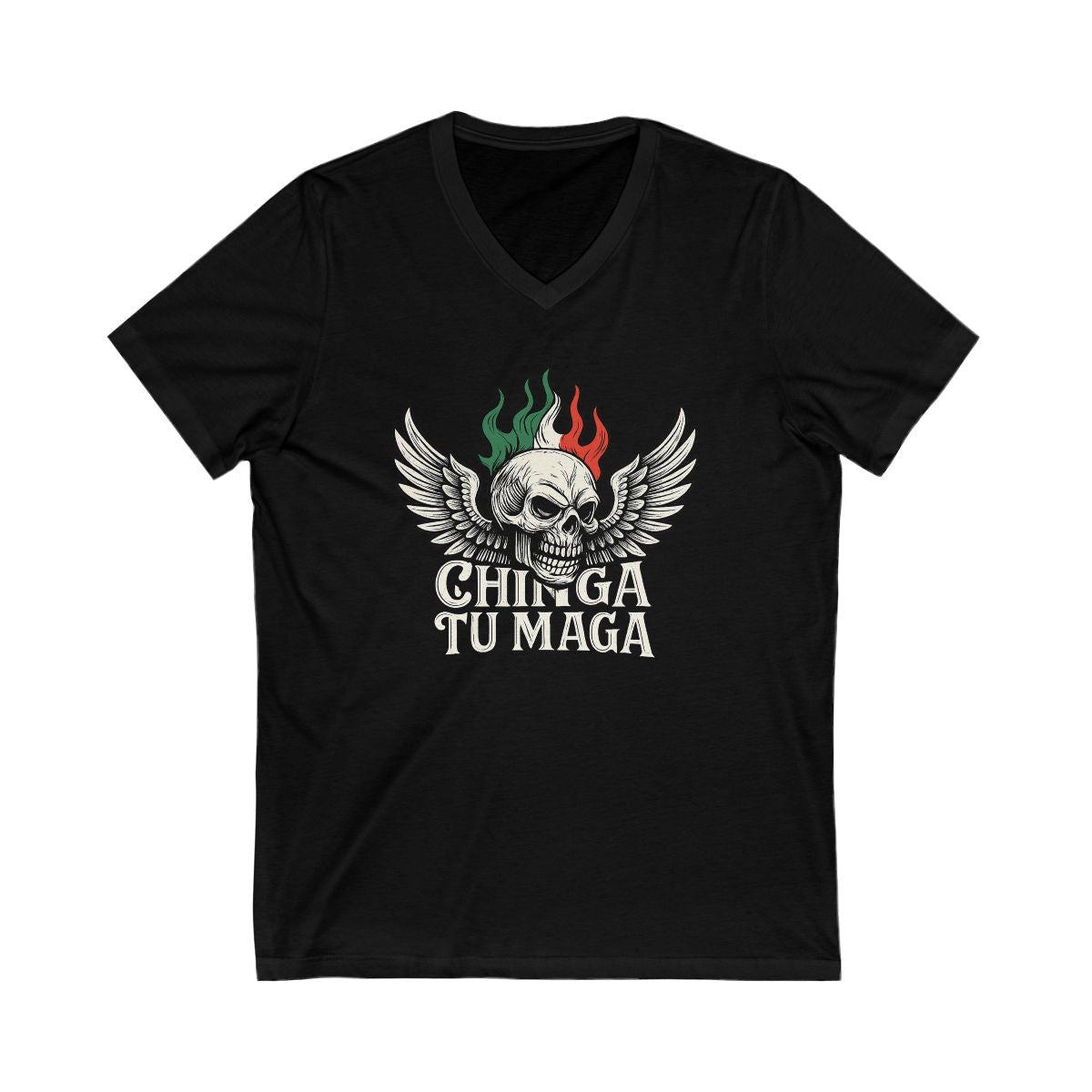 Chinga Tu Maga Skull Wings Design V-Neck T-shirt product