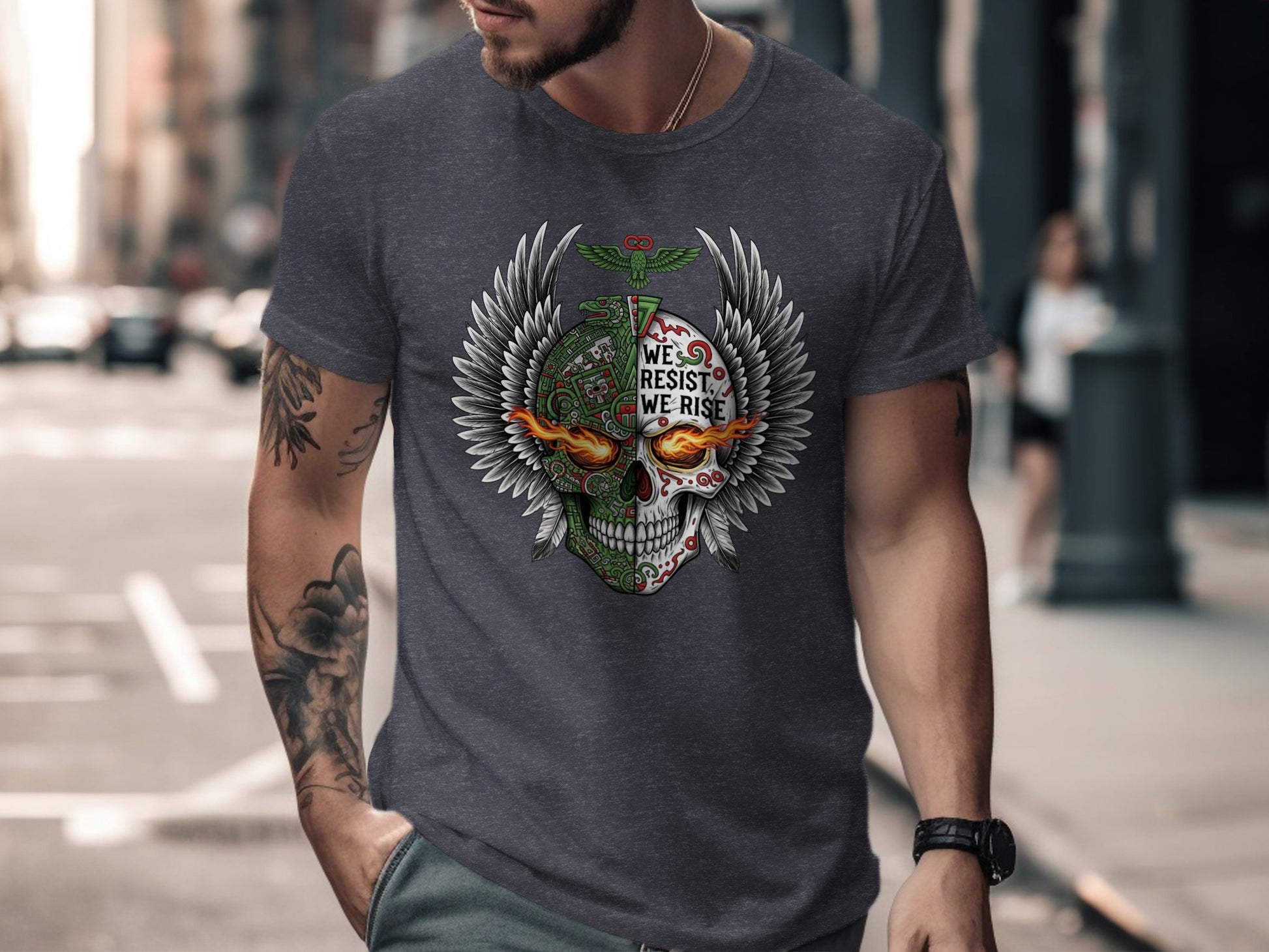 Skull Design T-Shirt with Wings Graphic product type
