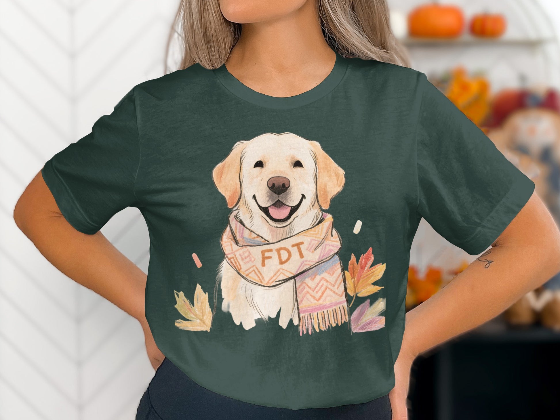 Cute Golden Retriever with Scarf Graphic T-shirt