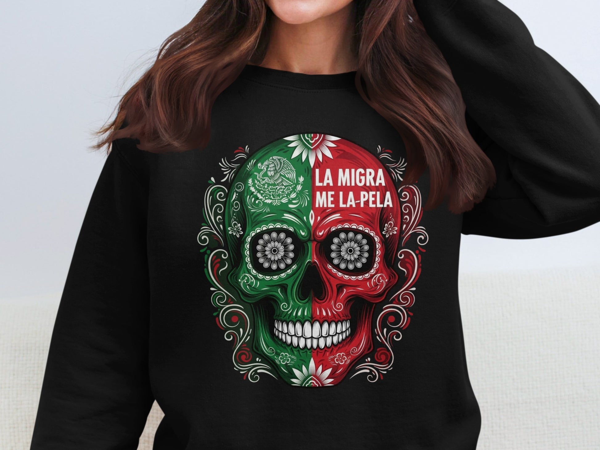 Colorful Skull Design La Migra Me La Pela Product Type