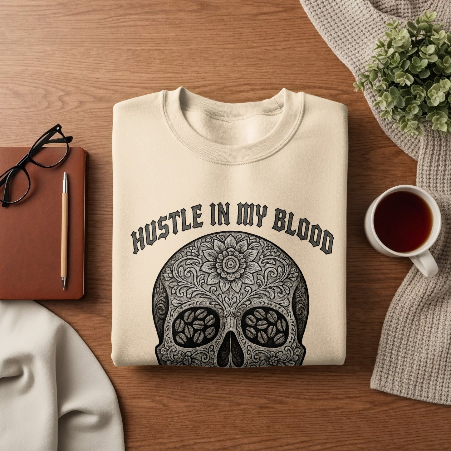Hustle in My Blood Skull Design Apparel Product