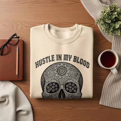 Hustle in My Blood Skull Design Apparel Product