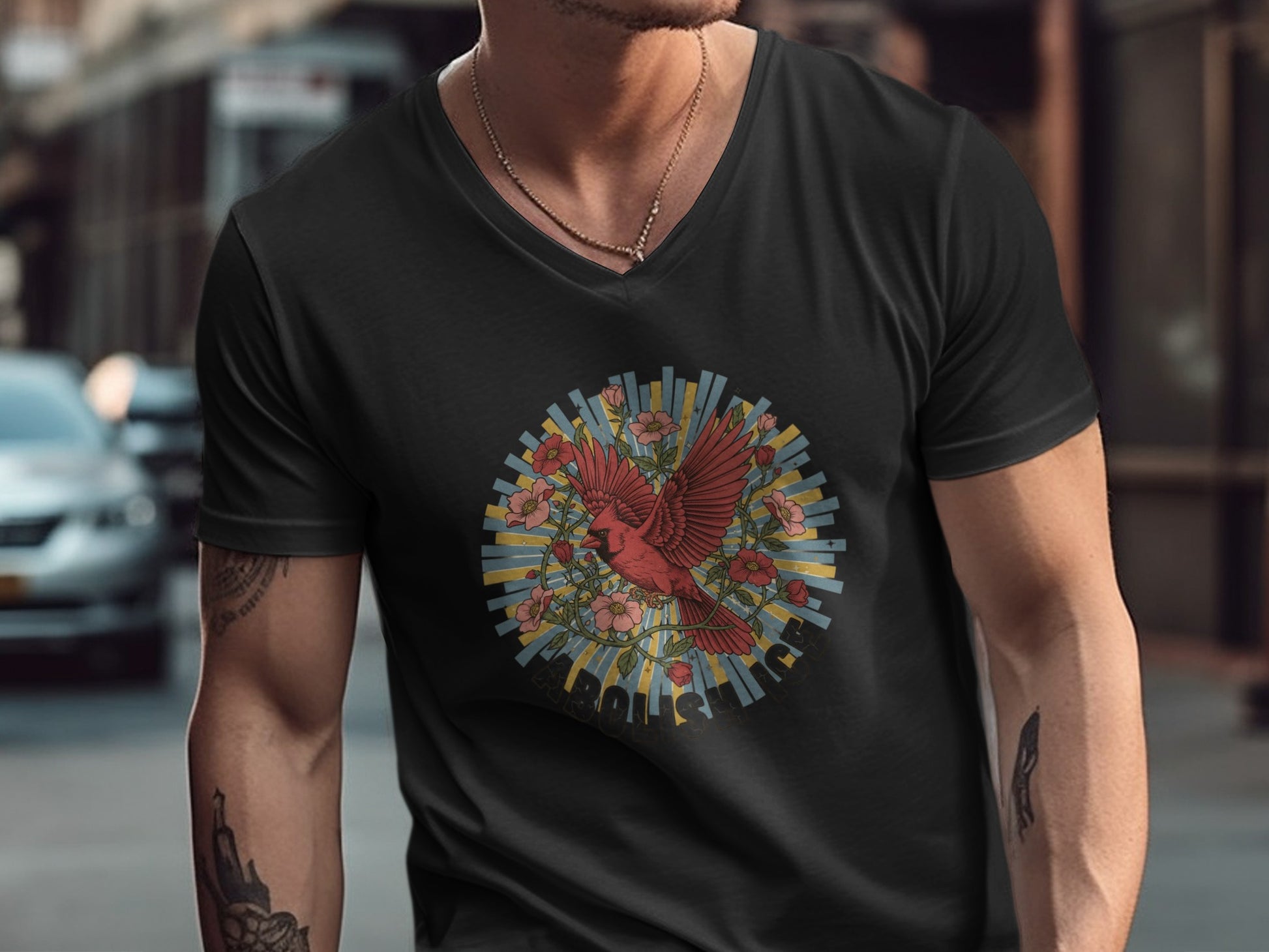 Vibrant Red Bird with Floral Design T-shirt product