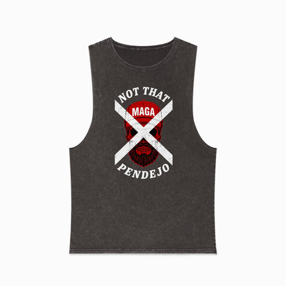 Black sleeveless shirt with skull graphic and "Not That MAGA Pendejo" text.