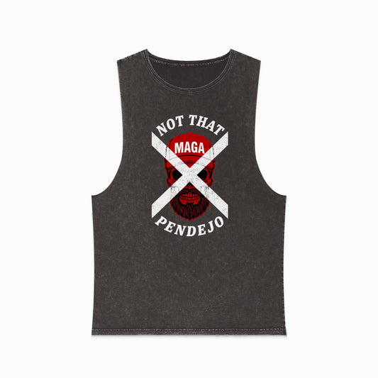 Black sleeveless shirt with skull graphic and "Not That MAGA Pendejo" text.