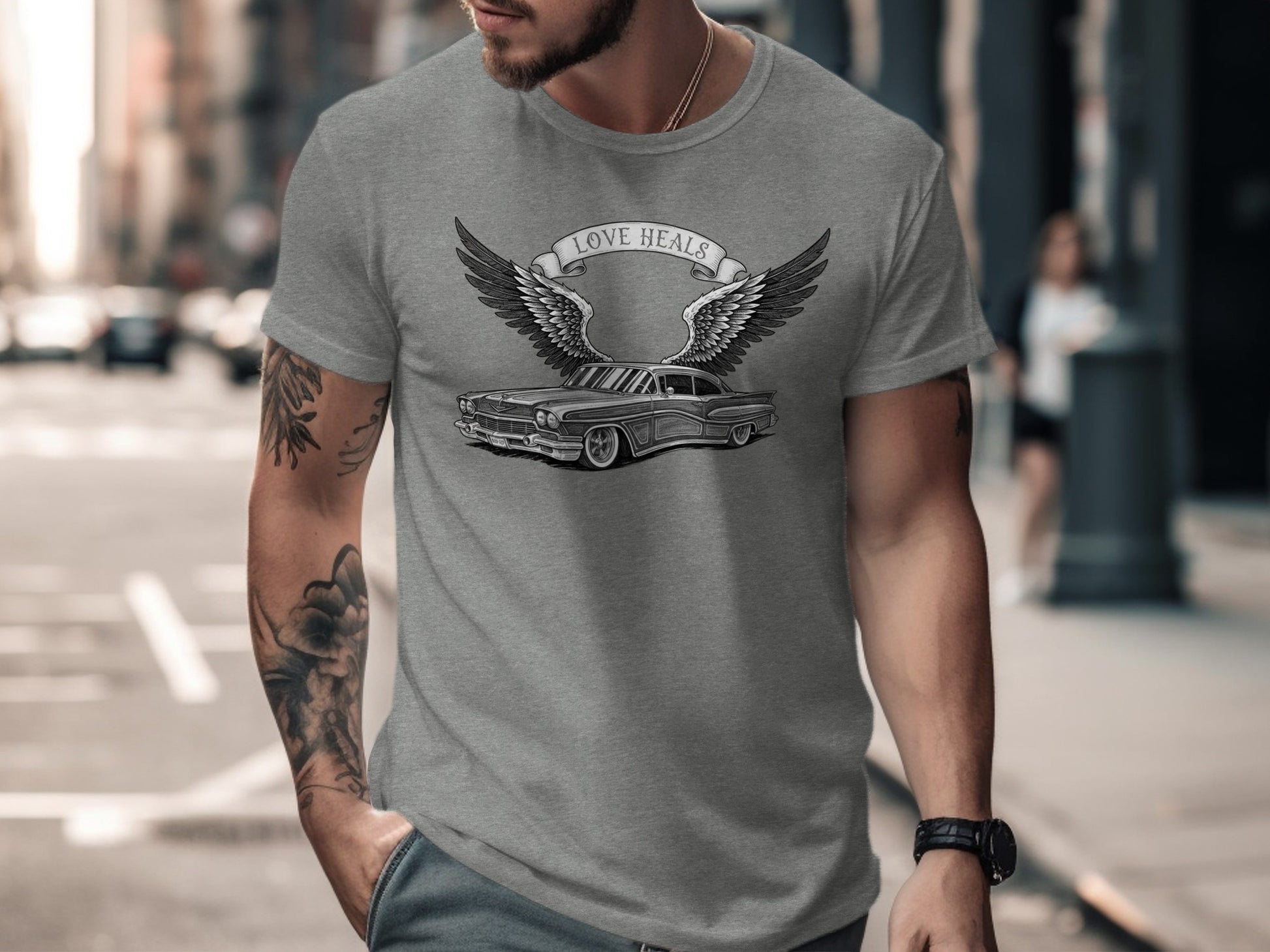 Love Heals Car Graphic Wing Design T-shirt