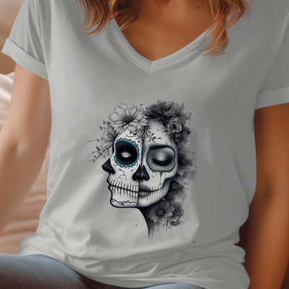 Floral Skull Face Woman's Artwork Shirt product type