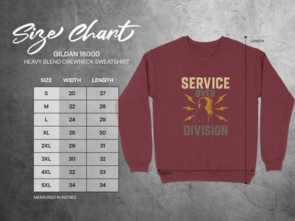 Service Over Division size chart sweatshirt product type