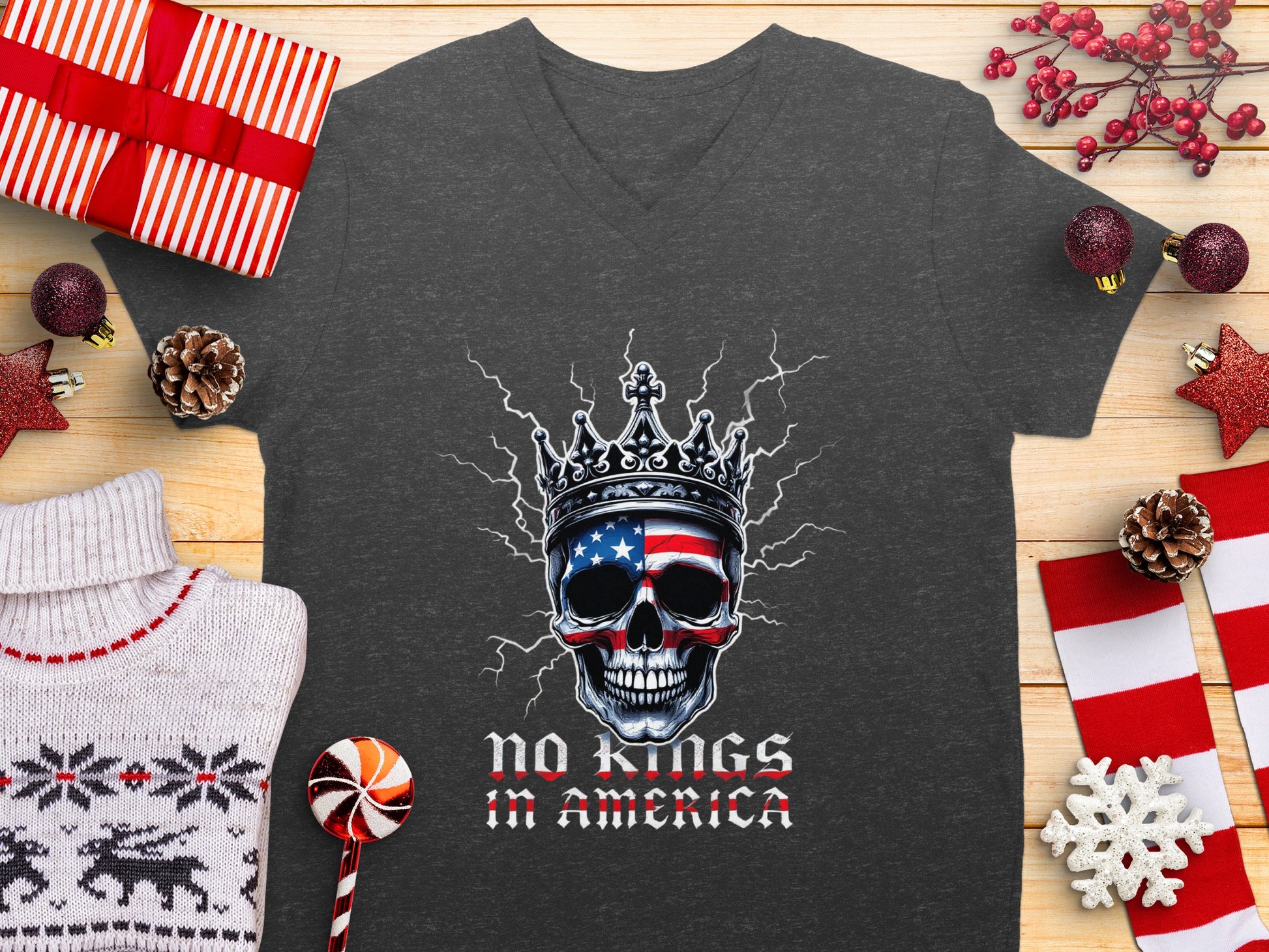 No Kings In America Skull Crown Graphic Shirt