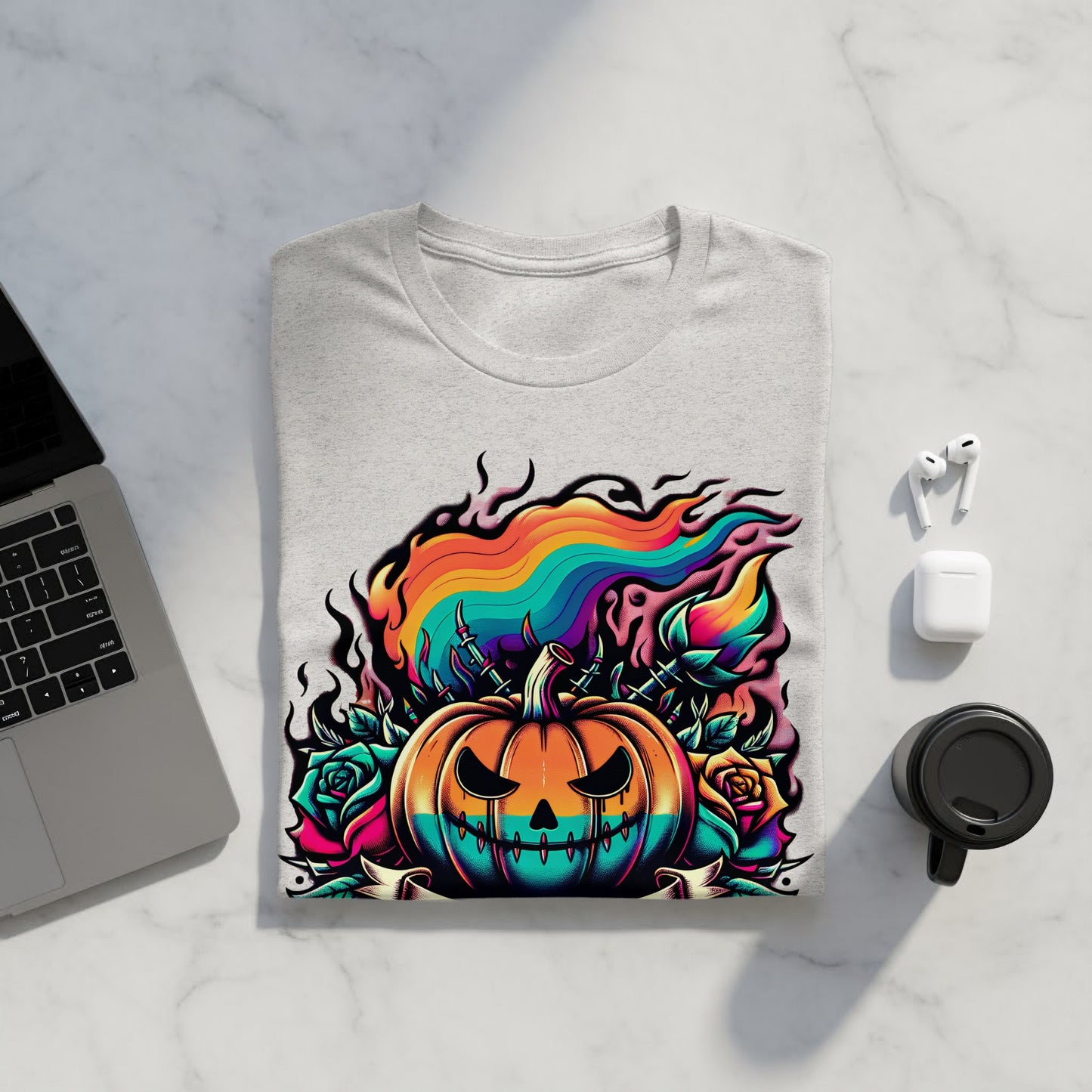 Vibrant Fiery Pumpkin Design Graphic Tee product type