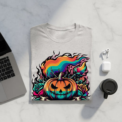 Vibrant Fiery Pumpkin Design Graphic Tee product type