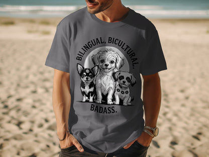 Bilingual Bicultural Badass Dog Graphic T-shirt product type