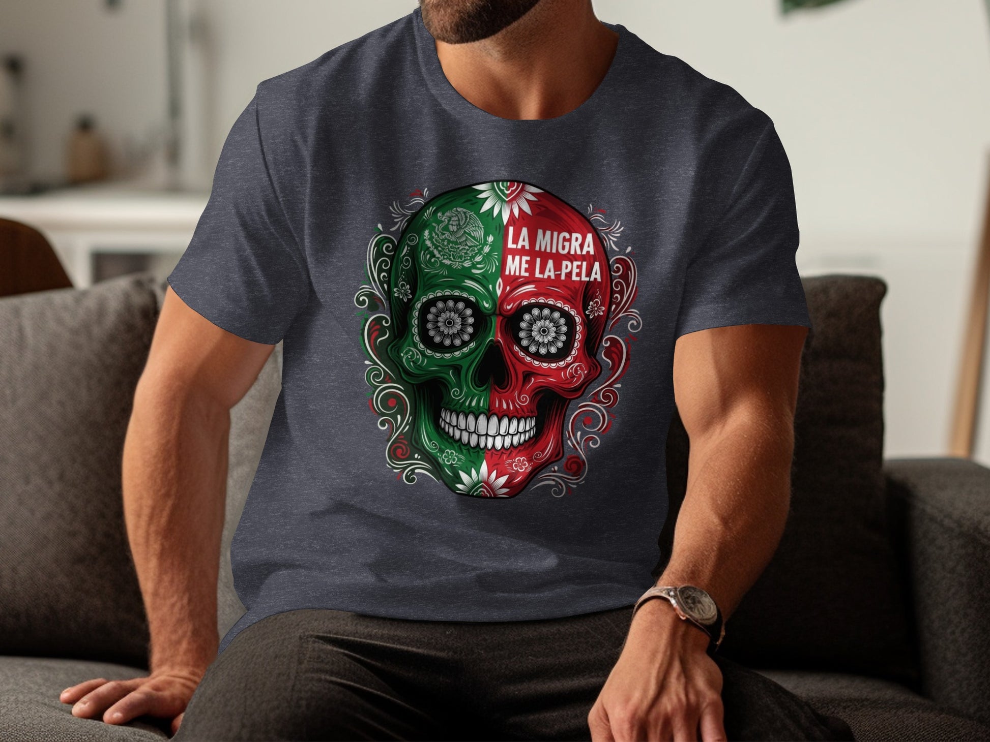 La Migra Me La Pela Skull Design T-shirt product